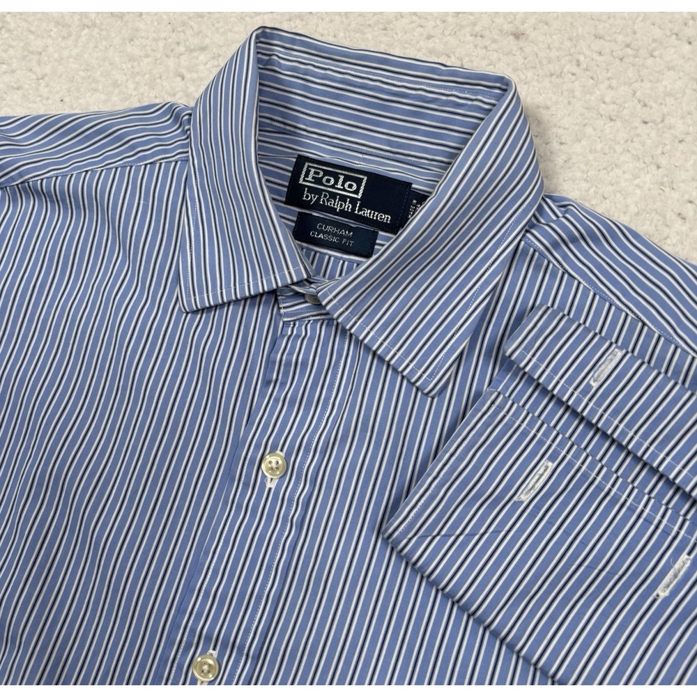 Polo Ralph Lauren Button Shirt Mens M / L  16 33 Blue‎ Stripe Curham Cuff Link